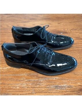 AGL Attilio Giusti Leombruni Black Patent Leather Wingtip Oxford Shoes Size 9.5